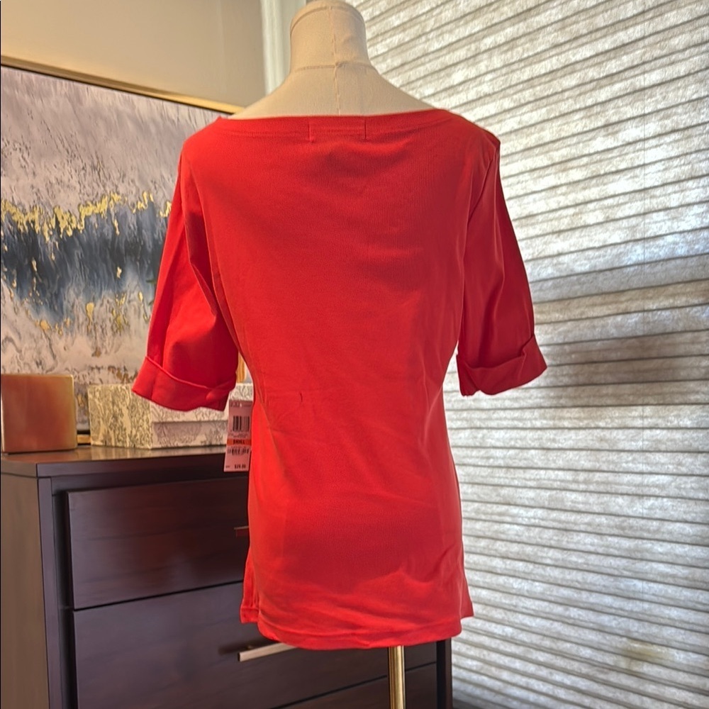 NWT Woman's Karen Scott Red Boatneck Cuffed Sleeve Shirt. Size Small - Picture 3 of 6